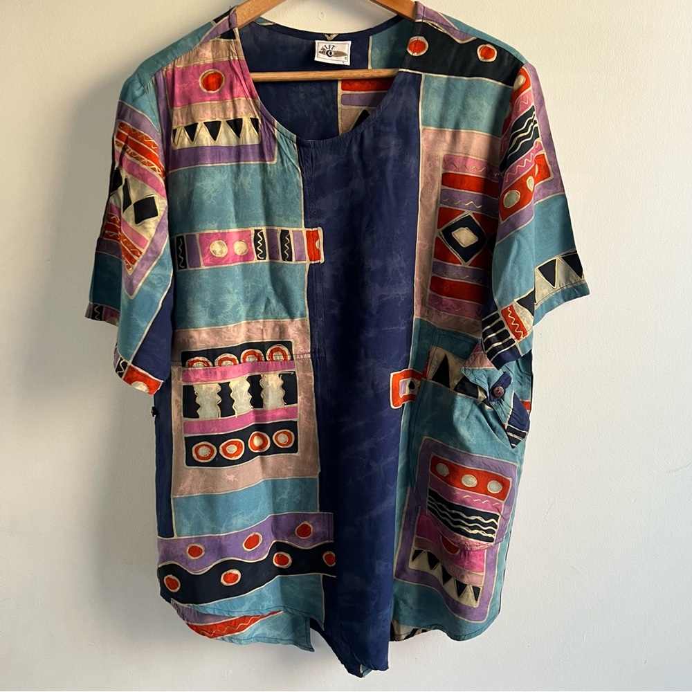 Vintage Colorful Geometric Patterned Top